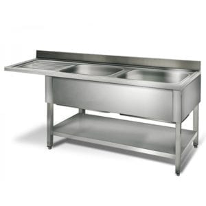 Table lave-vaisselle égouttoir G / 1600 mm 2 éviers prof.700
