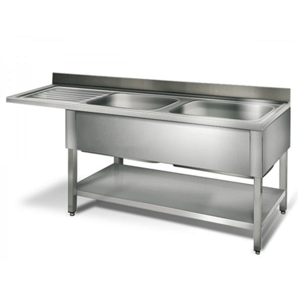 Table lave-vaisselle 2 éviers prof.700 - égouttoir G / 1800 mm